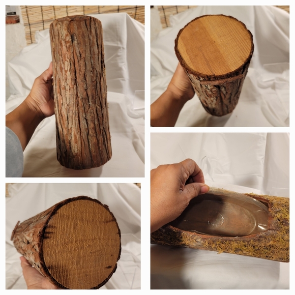 Rustic Wood Log With Bark and Plastic Liner Planter - Picture 3 of 3